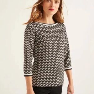 Boden Rhea Jersey Jacquard Check Print Knit Top In Black White Women's Sz 16/18